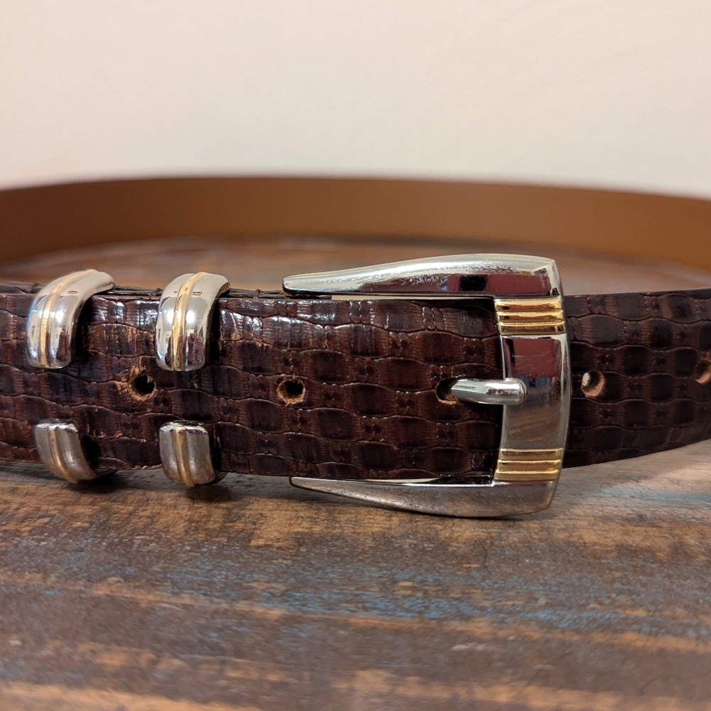 Men's Brown Belt Fine Italian Leathers Handcrafted in America Basketweave, Sz 34